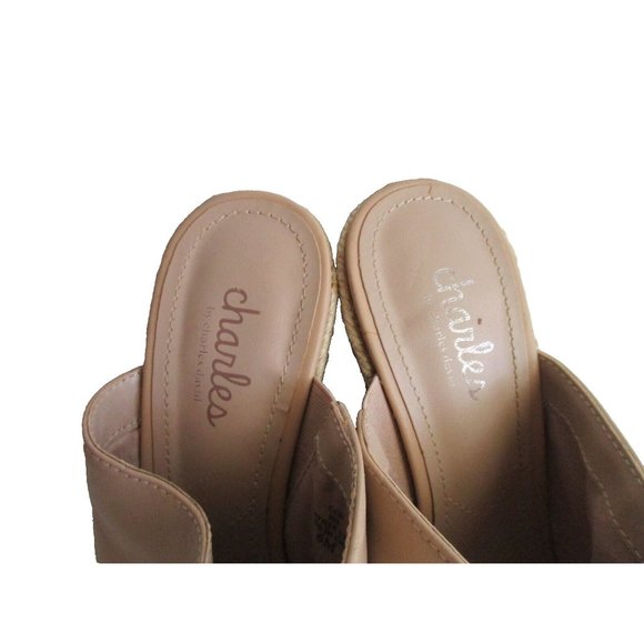*Charles David Beige Leather Mule Espadrille Slide Peep Toe Wedge Heels - Picture 5 of 7